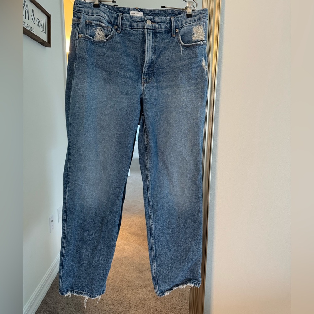 Good American Blue Distressed Boyfriend Jeans